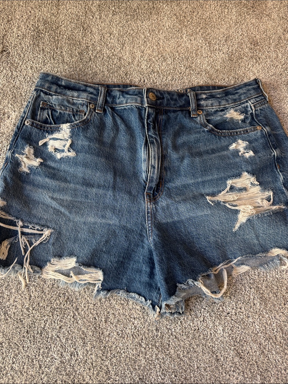 American Eagle Outfitters Dark Blue Distressed Denim Cutoff Shorts